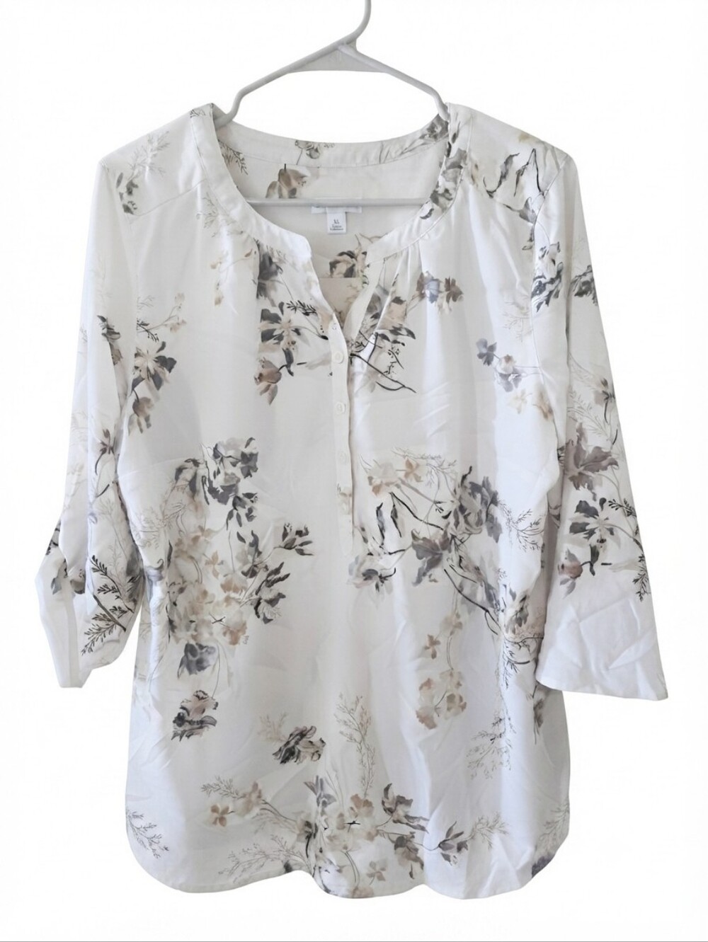 Croft & Barrow Floral Print Split-Neck Flowy Blouse Casual Office Wear
